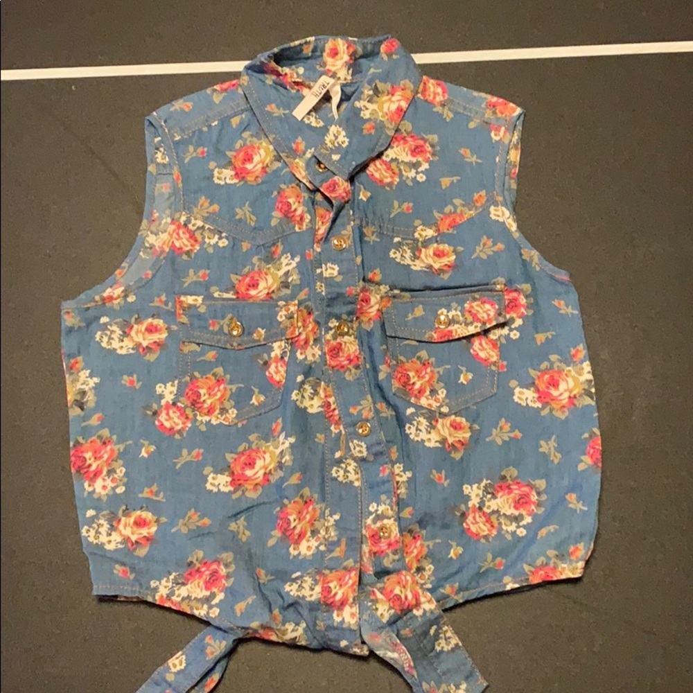 Denim floral crop top